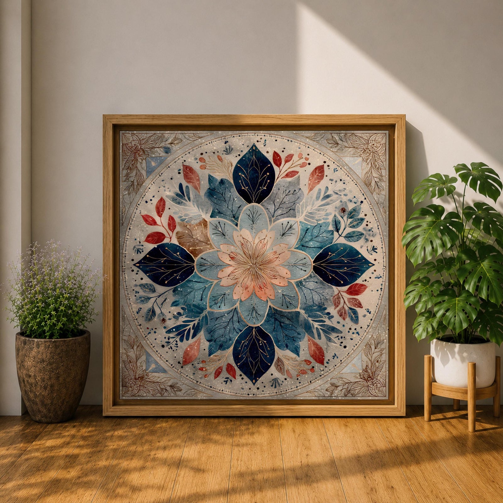 Islamic Mandala Wall Art Floral Pattern Framed Canvas Arabic Geometric Muslim Home Decor
