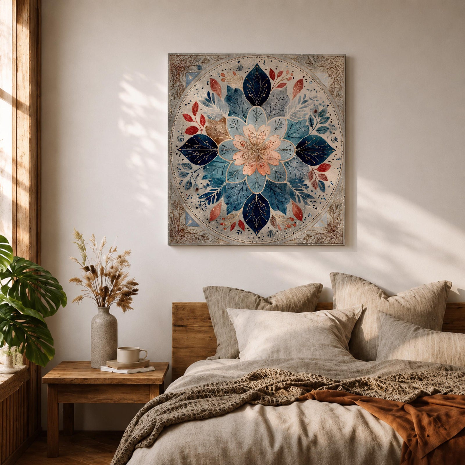 Islamic Mandala Wall Art Floral Pattern Framed Canvas Arabic Geometric Muslim Home Decor