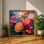 Peony Wall Art Colorful Garden Flowers Framed Canvas Botanical Boho Home Decor