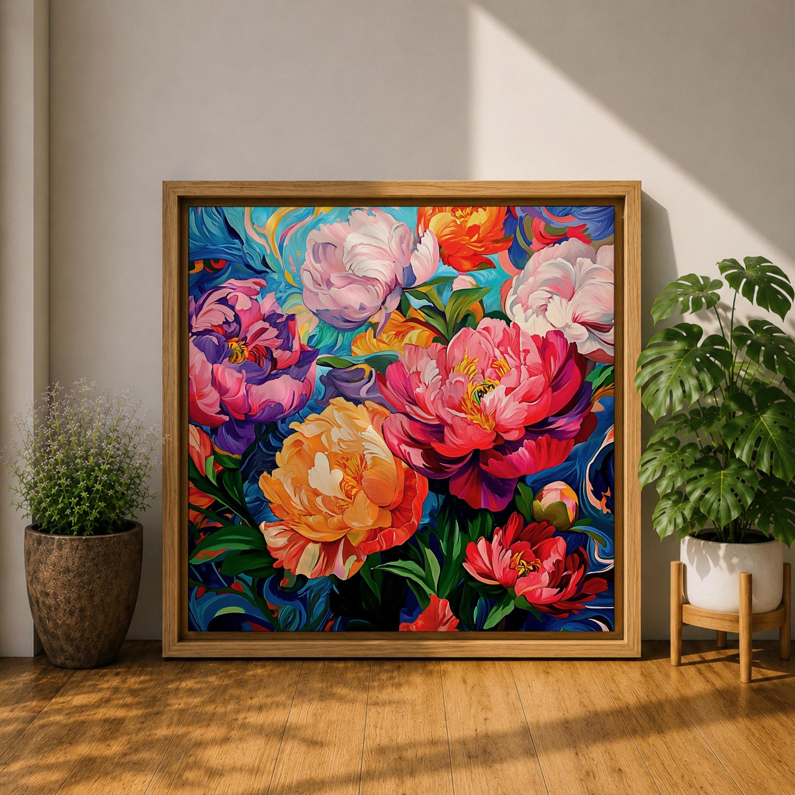 Peony Wall Art Colorful Garden Flowers Framed Canvas Botanical Boho Home Decor