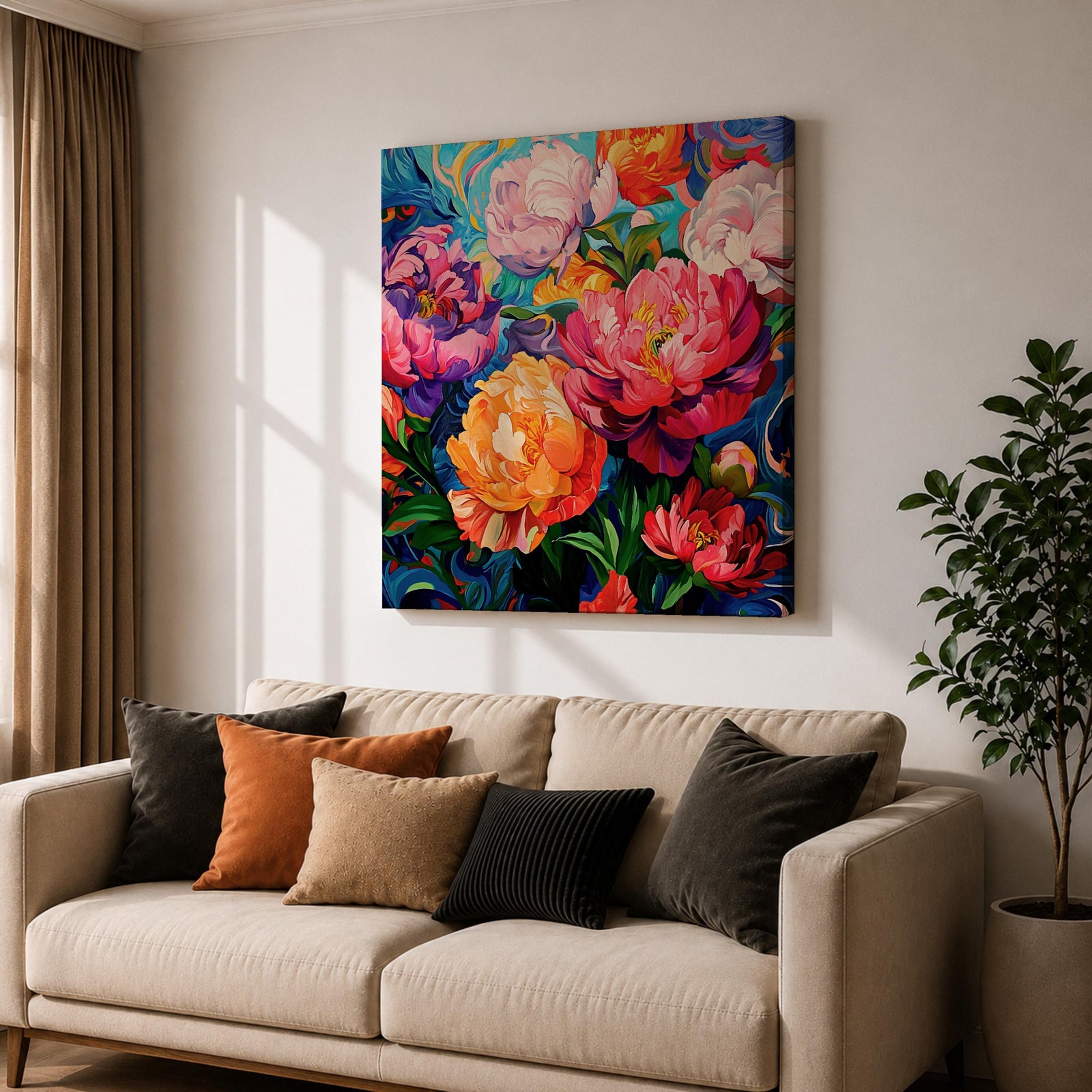 Peony Wall Art Colorful Garden Flowers Framed Canvas Botanical Boho Home Decor