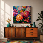 Peony Wall Art Colorful Garden Flowers Framed Canvas Botanical Boho Home Decor