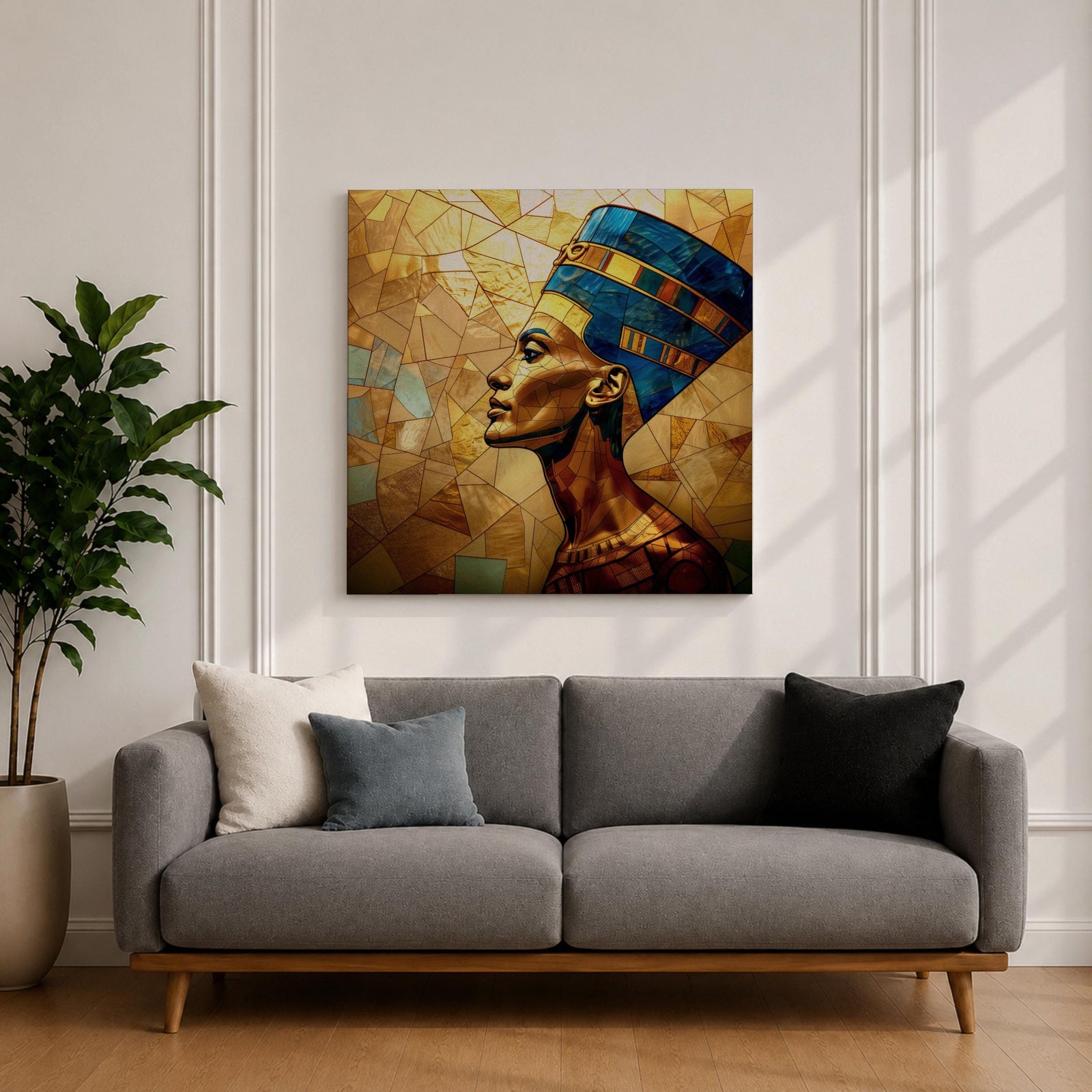 Queen Nefertiti Wall Art Egyptian Royalty Framed Canvas Ancient Egypt Stained Glass Cultural Decor
