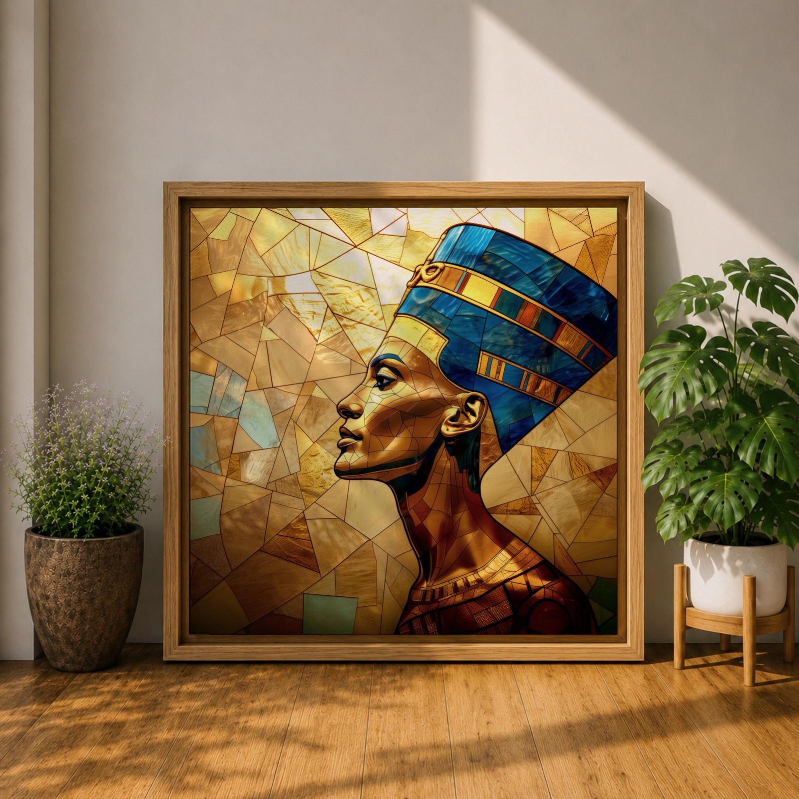 Queen Nefertiti Wall Art Egyptian Royalty Framed Canvas Ancient Egypt Stained Glass Cultural Decor
