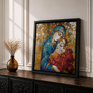 Virgin Mary Baby Jesus Wall Art Madonna and Child Framed Canvas Religious Home Decor