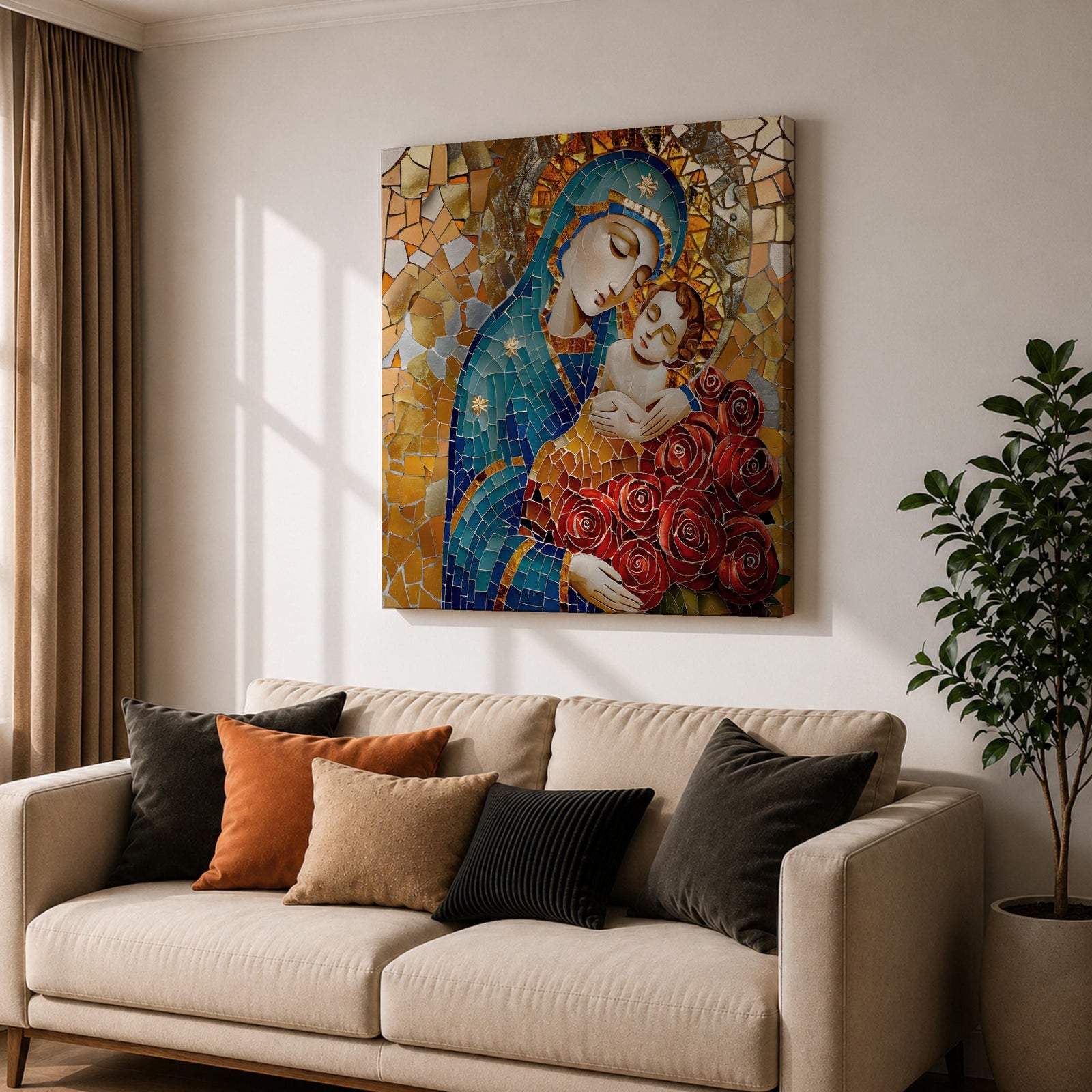 Virgin Mary Baby Jesus Wall Art Madonna and Child Framed Canvas Religious Home Decor