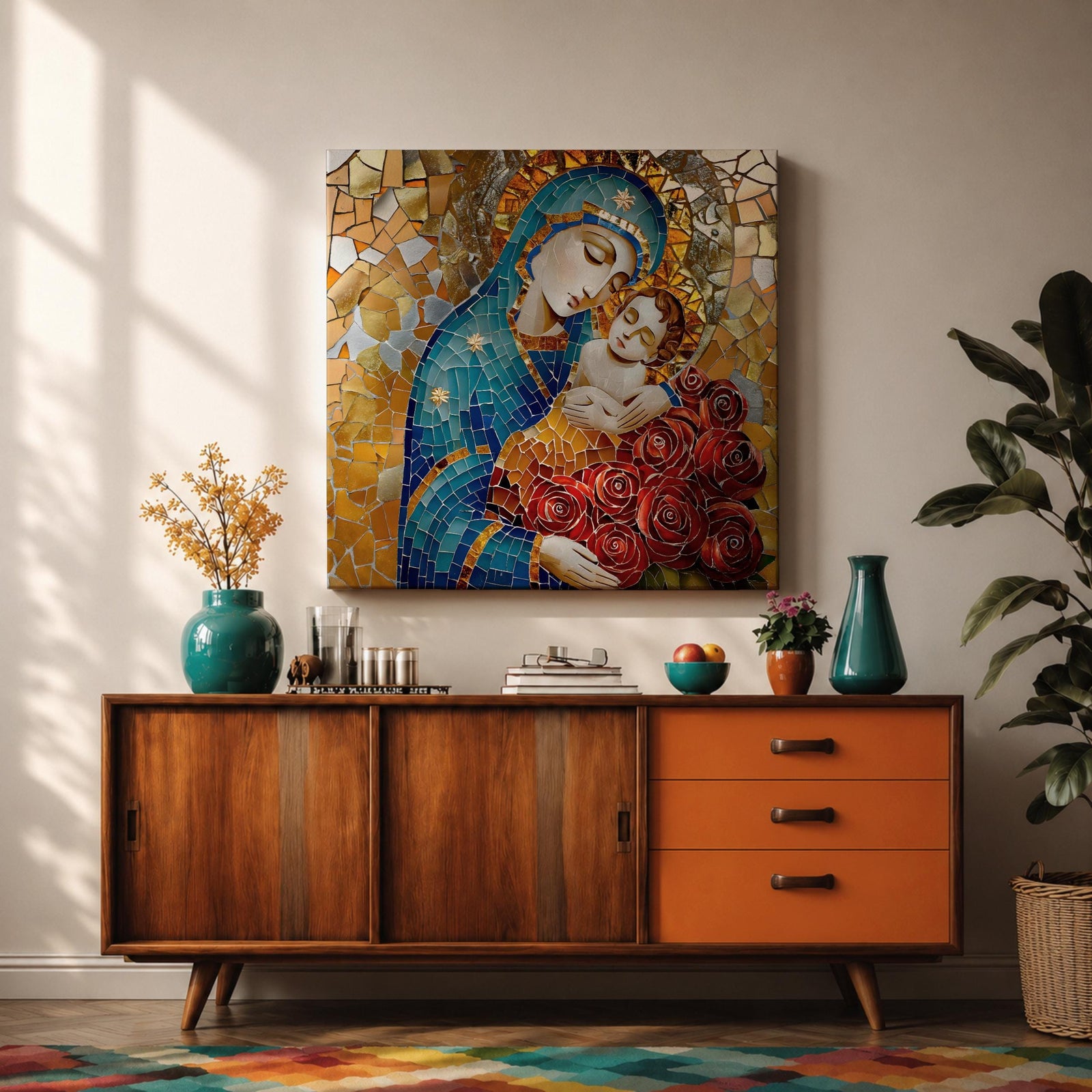 Virgin Mary Baby Jesus Wall Art Madonna and Child Framed Canvas Religious Home Decor