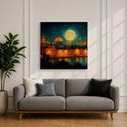 Dome of the Rock Wall Art Moon Night Framed Canvas Jerusalem Islamic Mosque Decor