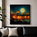 Dome of the Rock Wall Art Moon Night Framed Canvas Jerusalem Islamic Mosque Decor