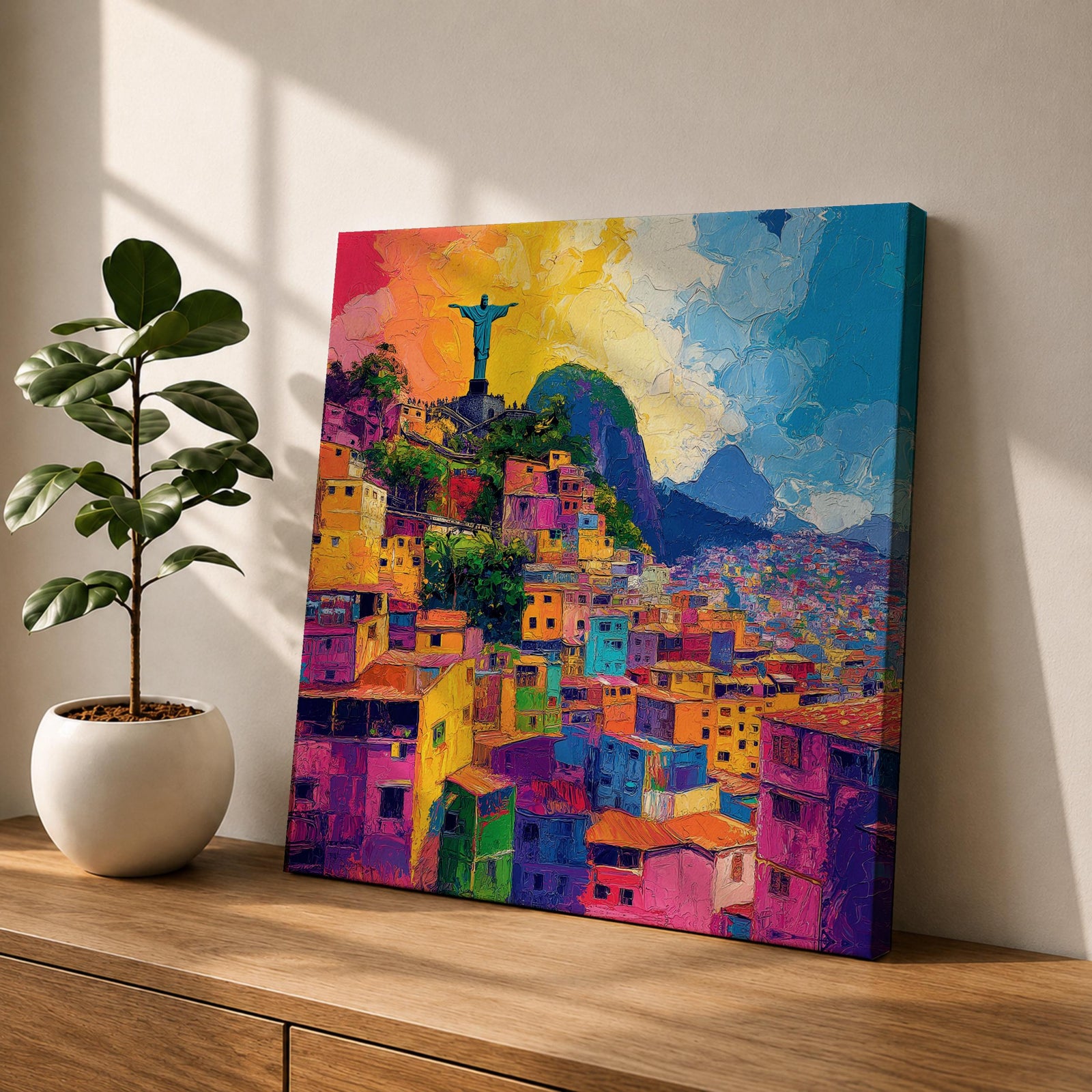 Christ the Redeemer Wall Art Rio de Janeiro Impasto Framed Canvas Brazil Home Decor
