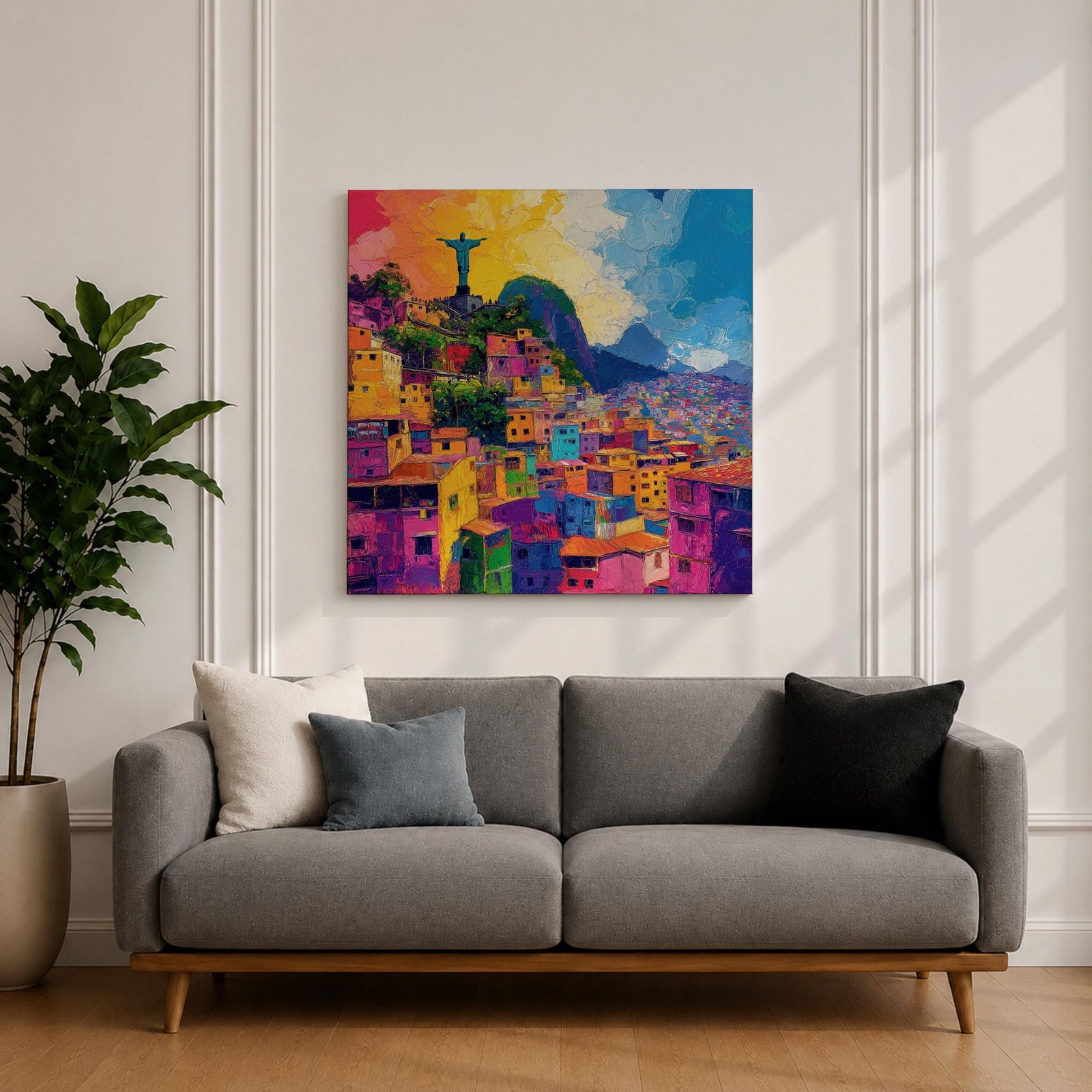 Christ the Redeemer Wall Art Rio de Janeiro Impasto Framed Canvas Brazil Home Decor