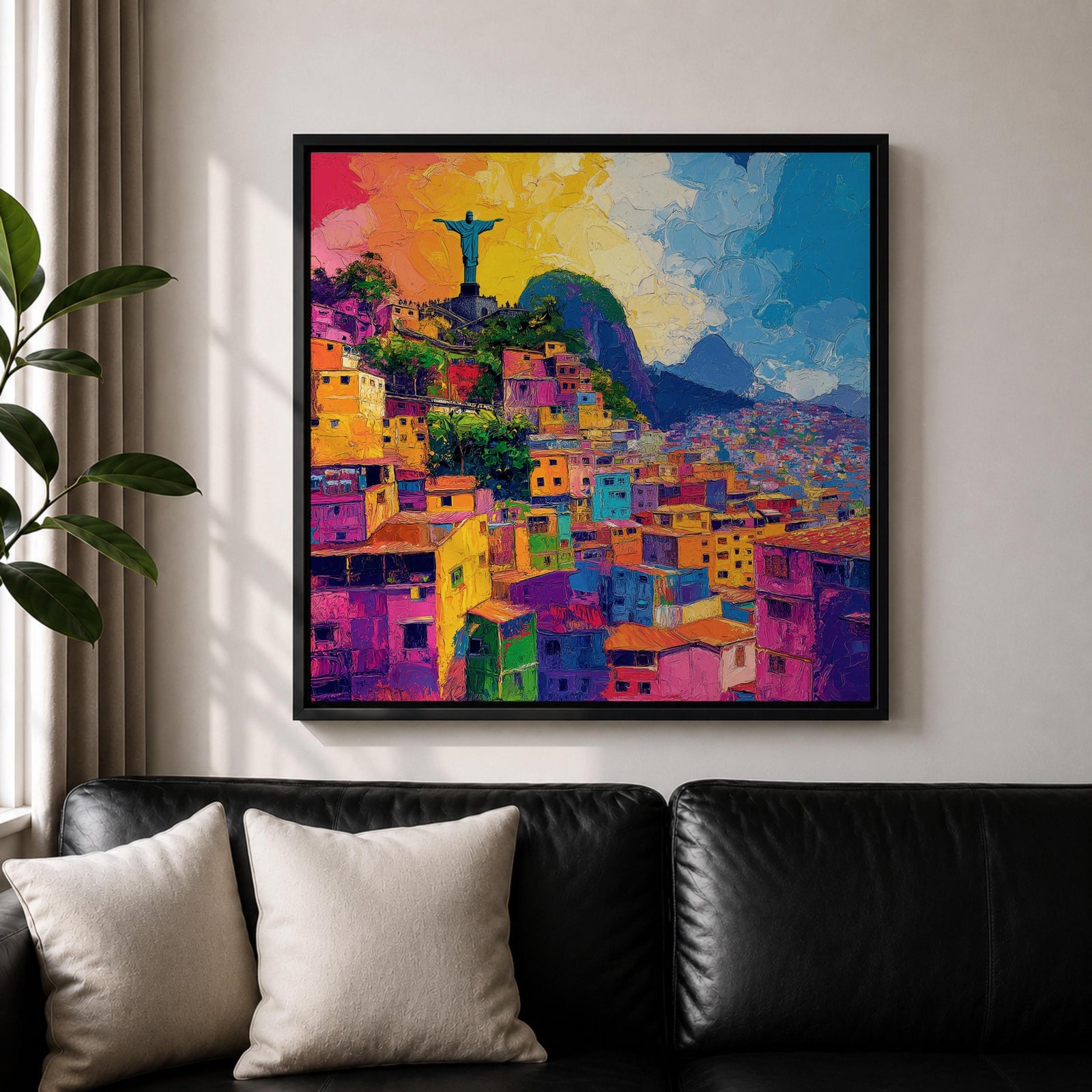 Christ the Redeemer Wall Art Rio de Janeiro Impasto Framed Canvas Brazil Home Decor