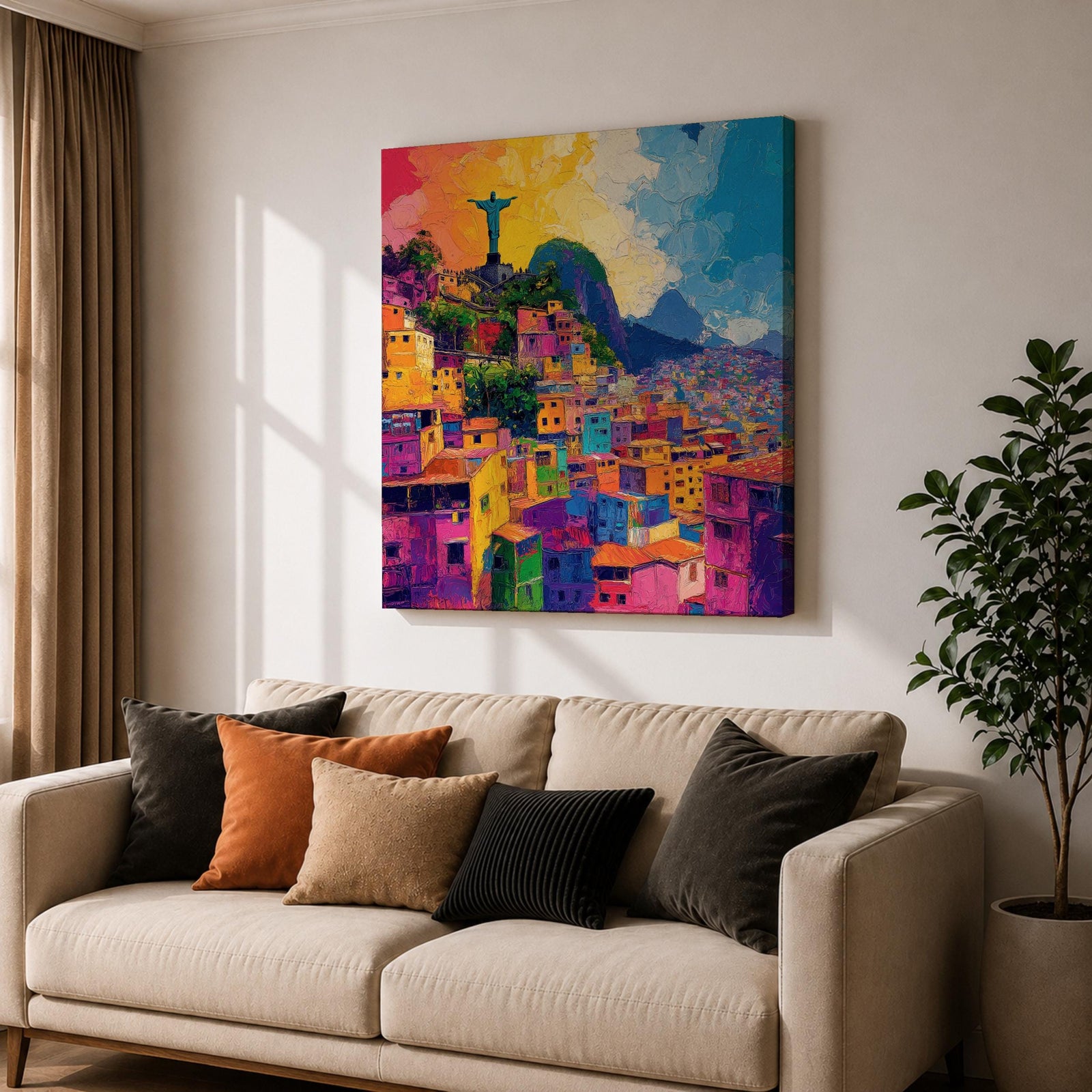 Christ the Redeemer Wall Art Rio de Janeiro Impasto Framed Canvas Brazil Home Decor