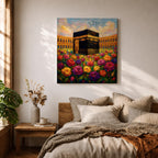 Kaaba Wall Art Floral Garden Framed Canvas Masjid al Haram Mecca Islamic Decor