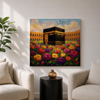 Kaaba Wall Art Floral Garden Framed Canvas Masjid al Haram Mecca Islamic Decor