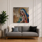 Virgin Mary Wall Art Blessed Mother Framed Canvas Catholic Prayer Mosaic Christian Home Decor