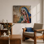 Virgin Mary Wall Art Blessed Mother Framed Canvas Catholic Prayer Mosaic Christian Home Decor