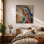 Virgin Mary Wall Art Blessed Mother Framed Canvas Catholic Prayer Mosaic Christian Home Decor