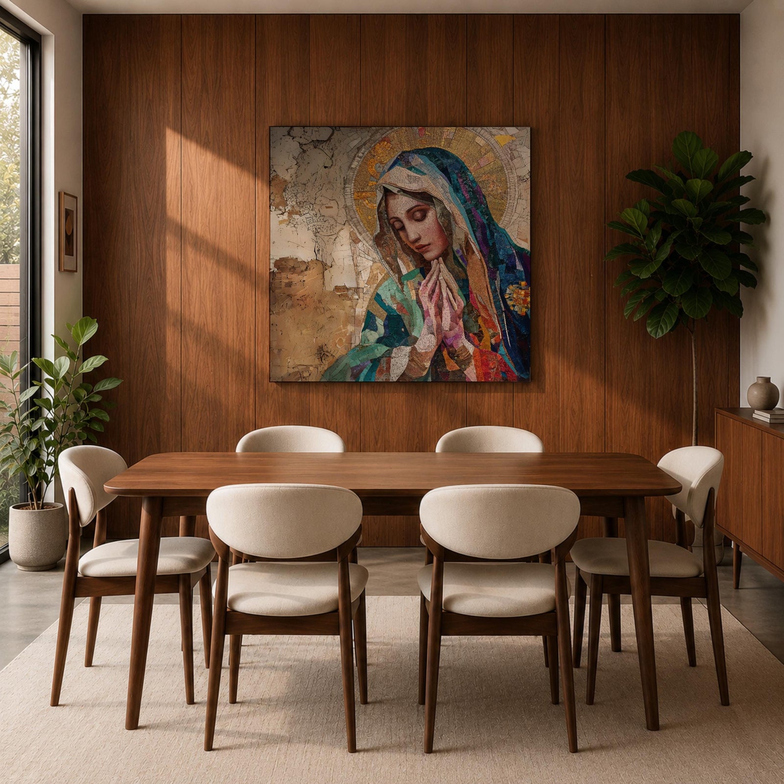 Virgin Mary Wall Art Blessed Mother Framed Canvas Catholic Prayer Mosaic Christian Home Decor