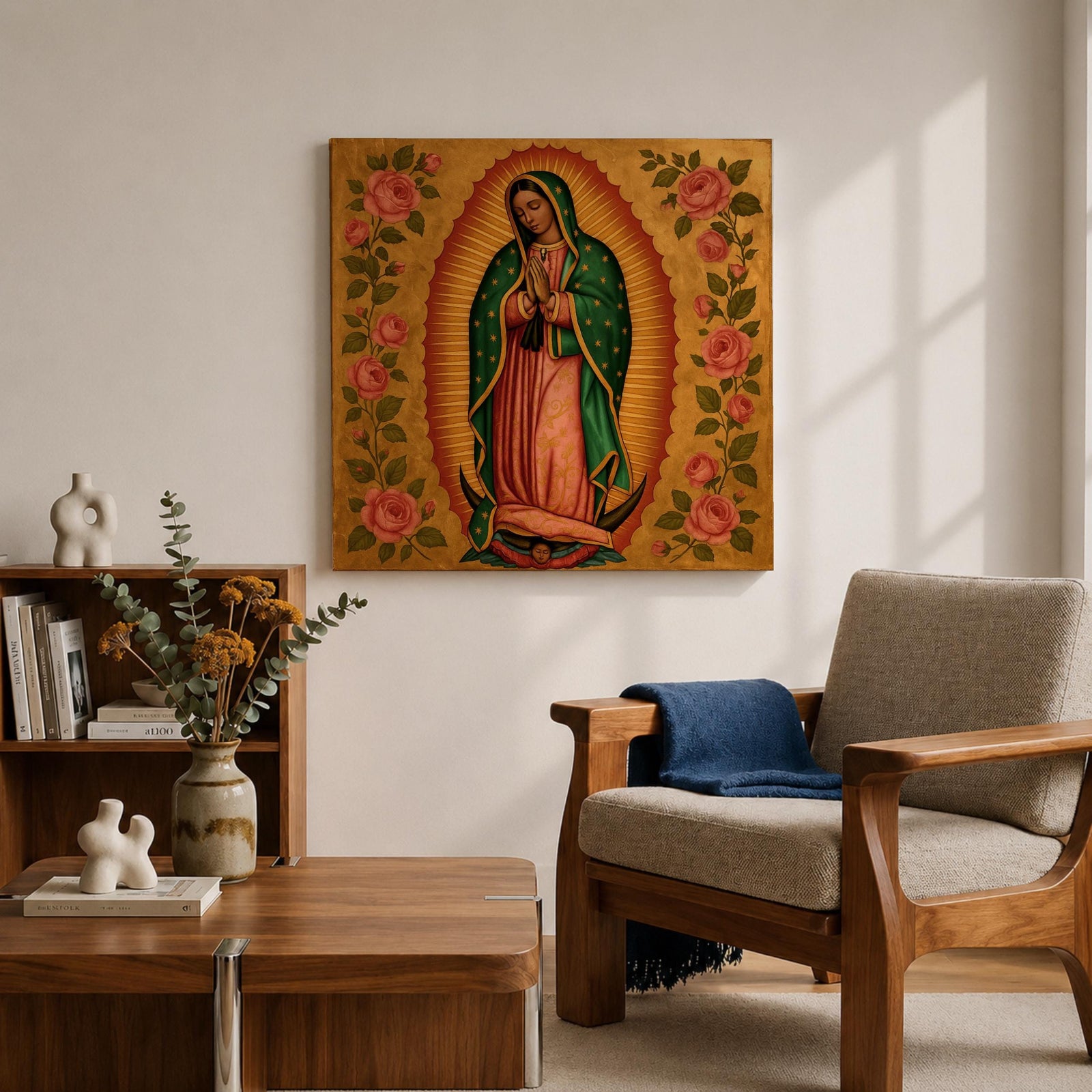 Our Lady of Guadalupe Wall Art Virgencita Framed Canvas Mexican Catholic Home Decor