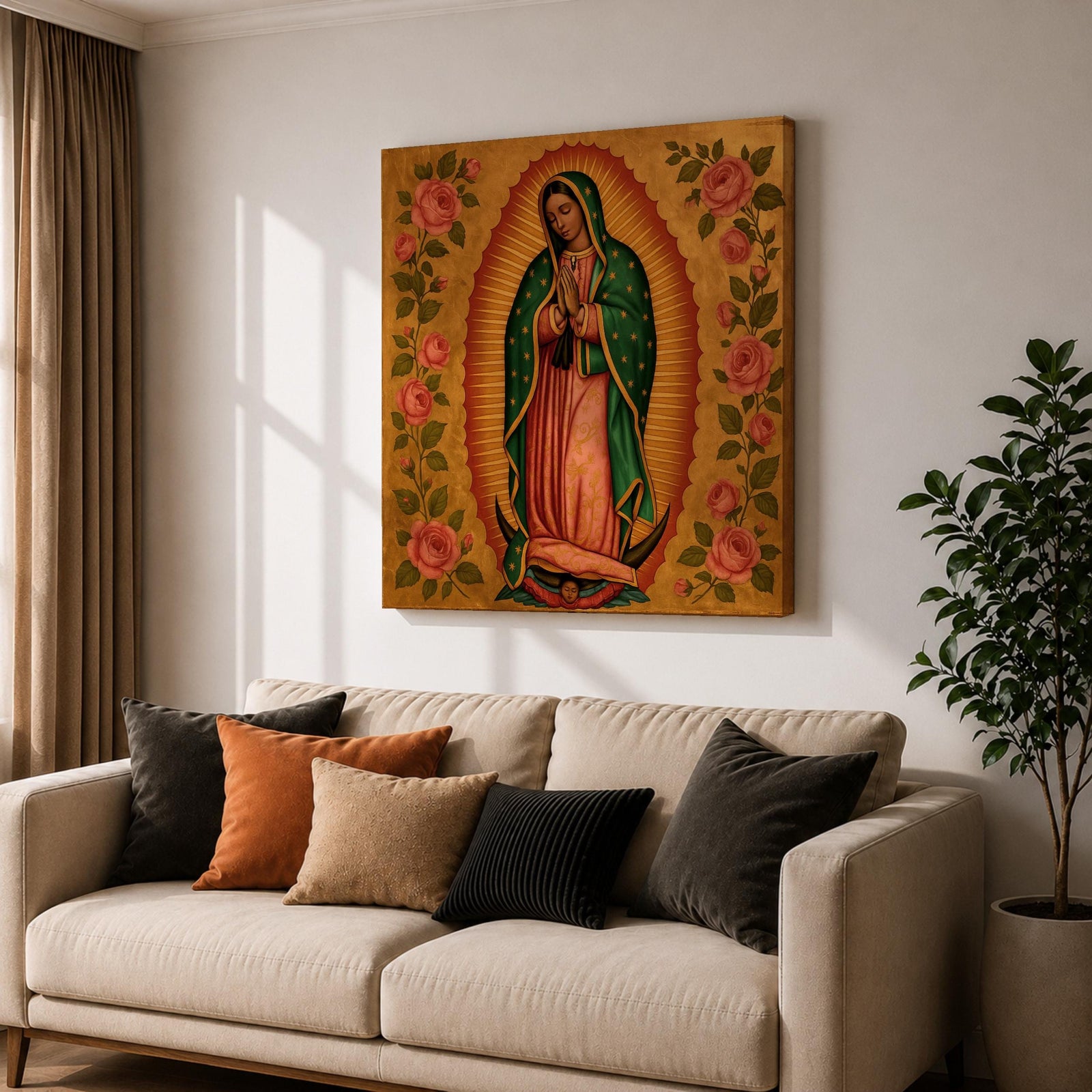 Our Lady of Guadalupe Wall Art Virgencita Framed Canvas Mexican Catholic Home Decor