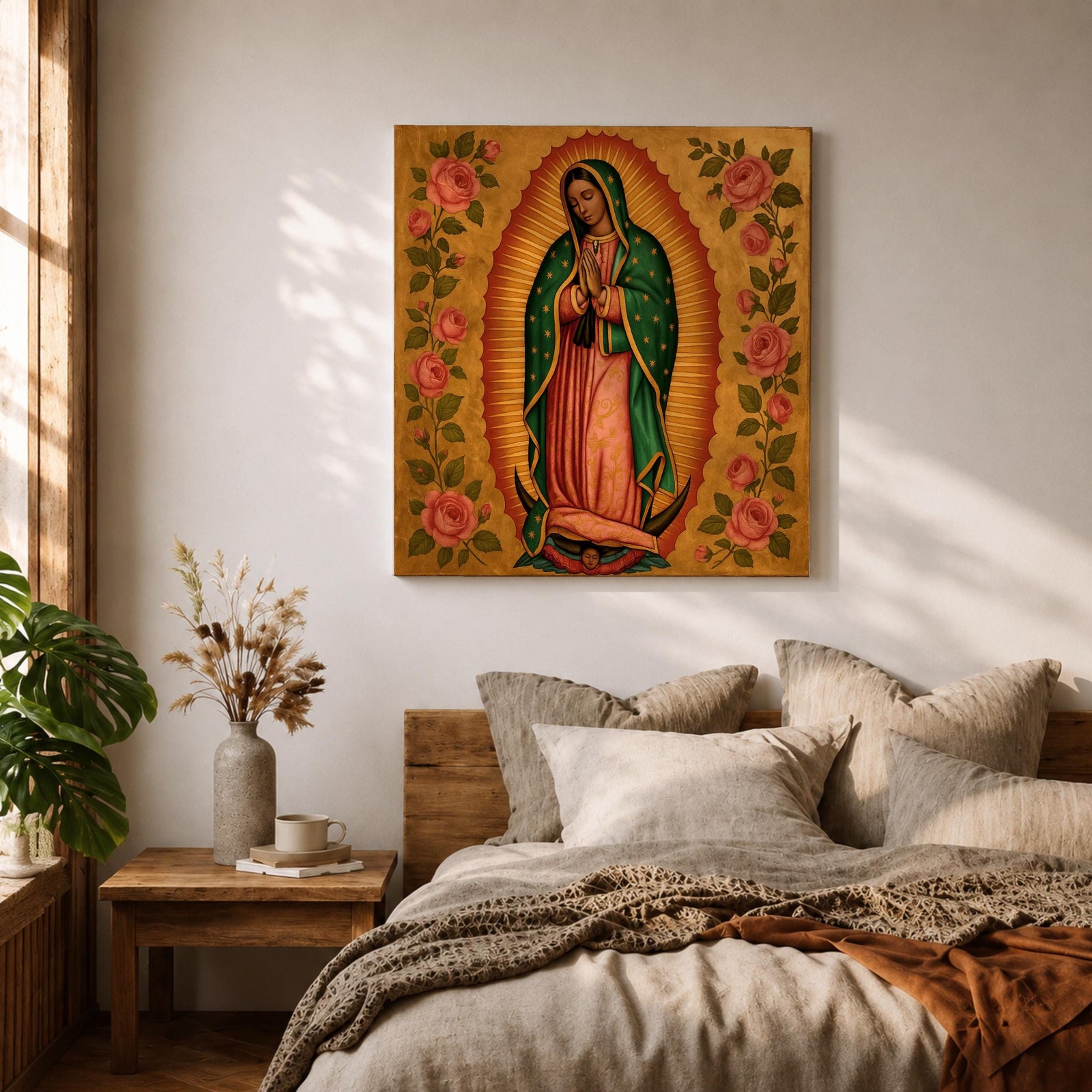 Our Lady of Guadalupe Wall Art Virgencita Framed Canvas Mexican Catholic Home Decor