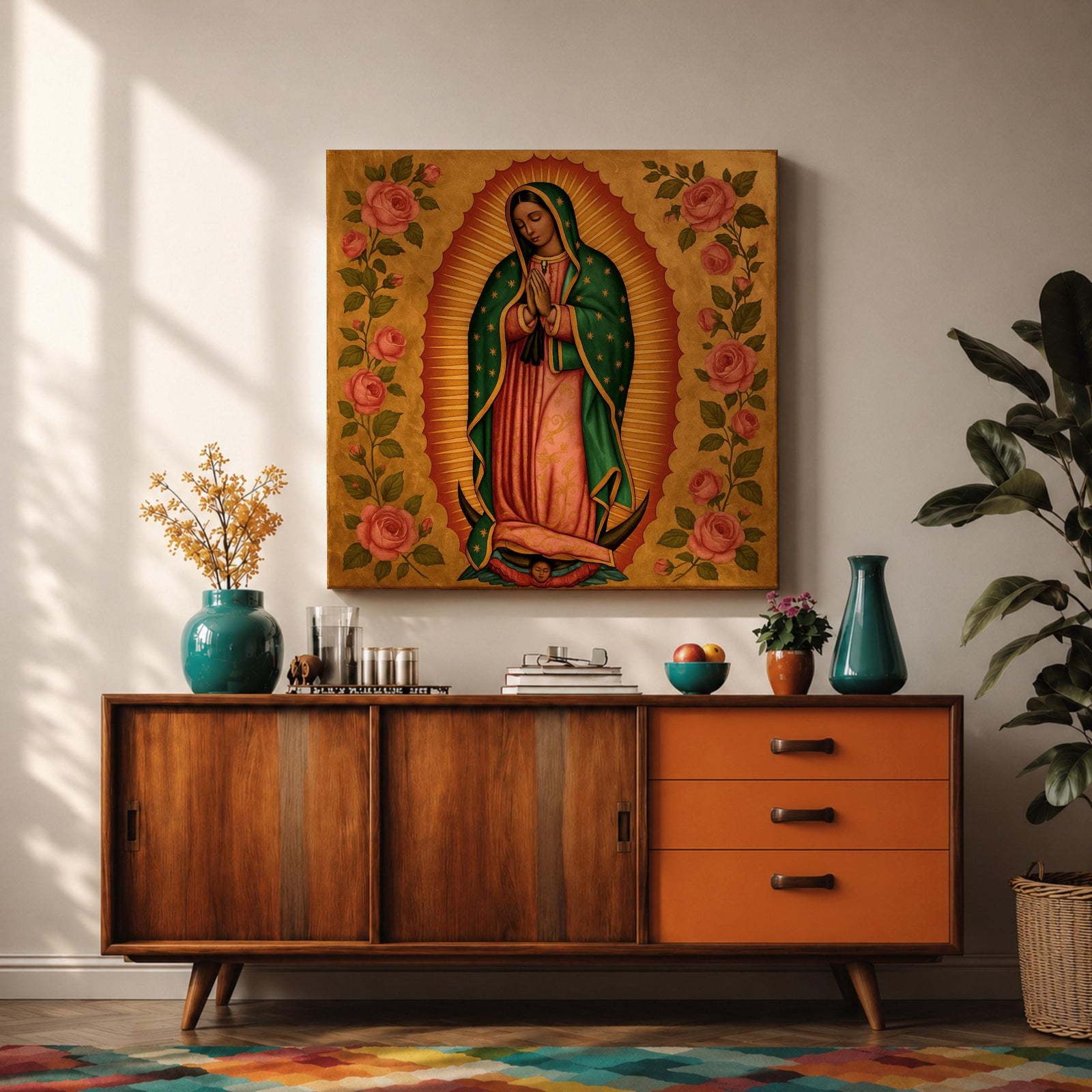 Our Lady of Guadalupe Wall Art Virgencita Framed Canvas Mexican Catholic Home Decor