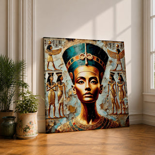 Queen Nefertiti Wall Art Amarna Royalty Framed Canvas Ancient Egypt Hieroglyphic Cultural Decor