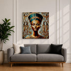 Queen Nefertiti Wall Art Amarna Royalty Framed Canvas Ancient Egypt Hieroglyphic Cultural Decor