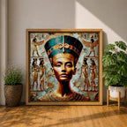 Queen Nefertiti Wall Art Amarna Royalty Framed Canvas Ancient Egypt Hieroglyphic Cultural Decor