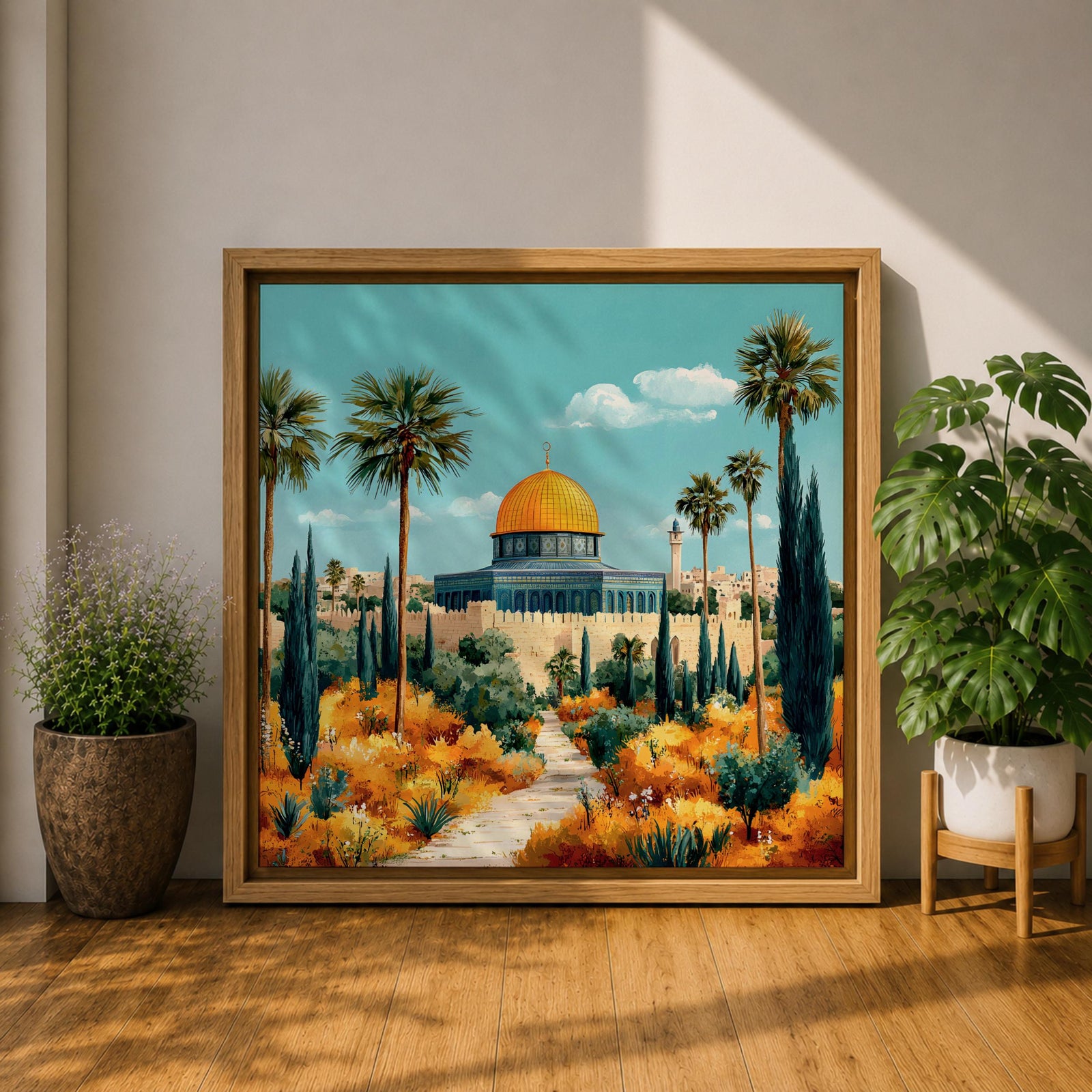Dome of the Rock Wall Art Garden View Framed Canvas Jerusalem Mosque Islamic Decor