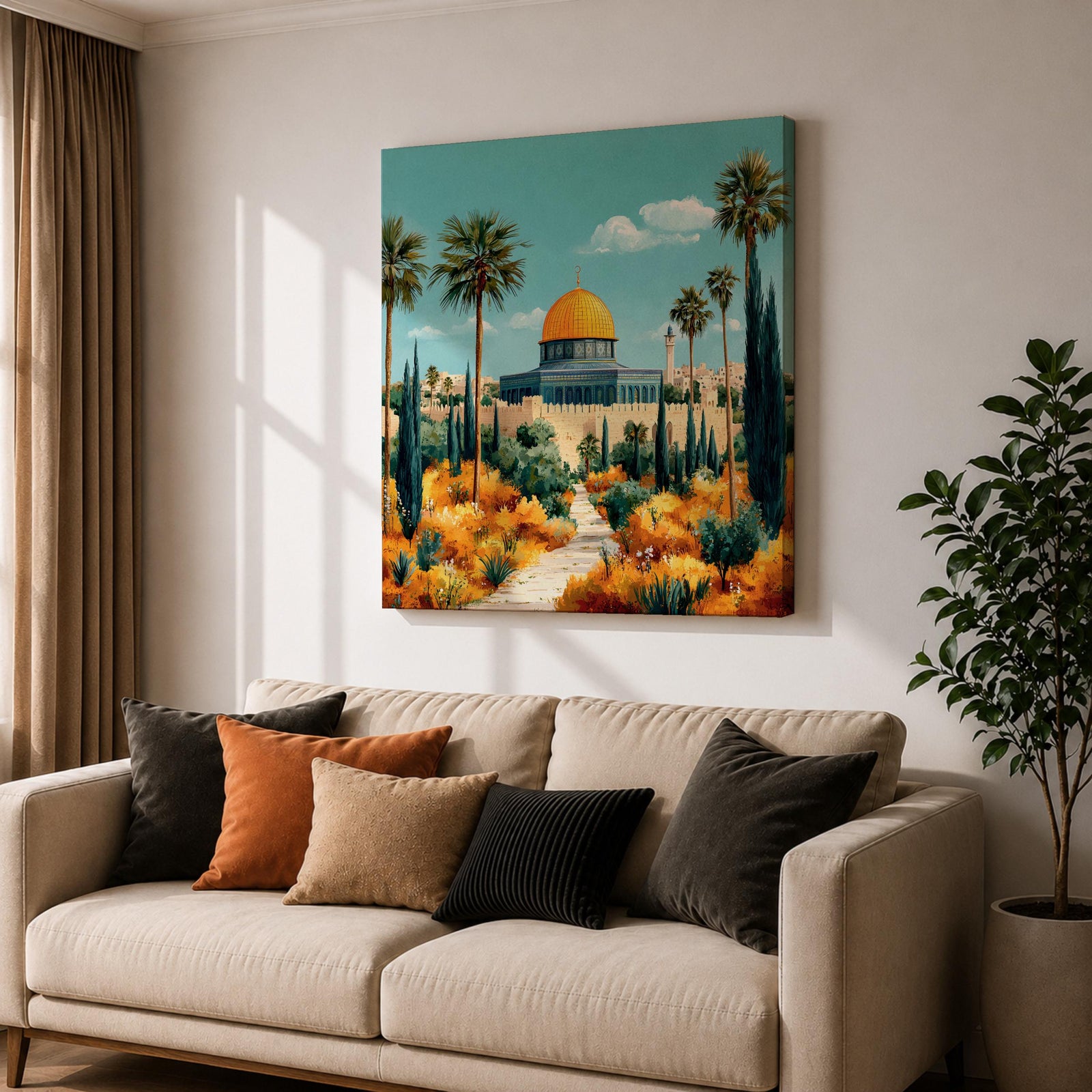 Dome of the Rock Wall Art Garden View Framed Canvas Jerusalem Mosque Islamic Decor