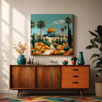 Dome of the Rock Wall Art Garden View Framed Canvas Jerusalem Mosque Islamic Decor