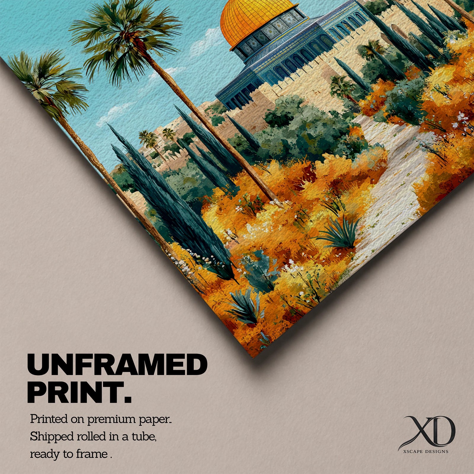Dome of the Rock Wall Art Garden View Framed Canvas Jerusalem Mosque Islamic Decor