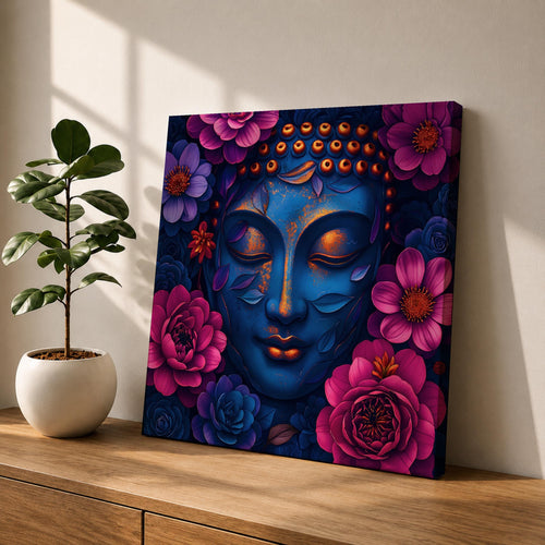 Buddha Wall Art Zen Meditation Framed Canvas Floral Buddhist Spiritual Mindful Decor