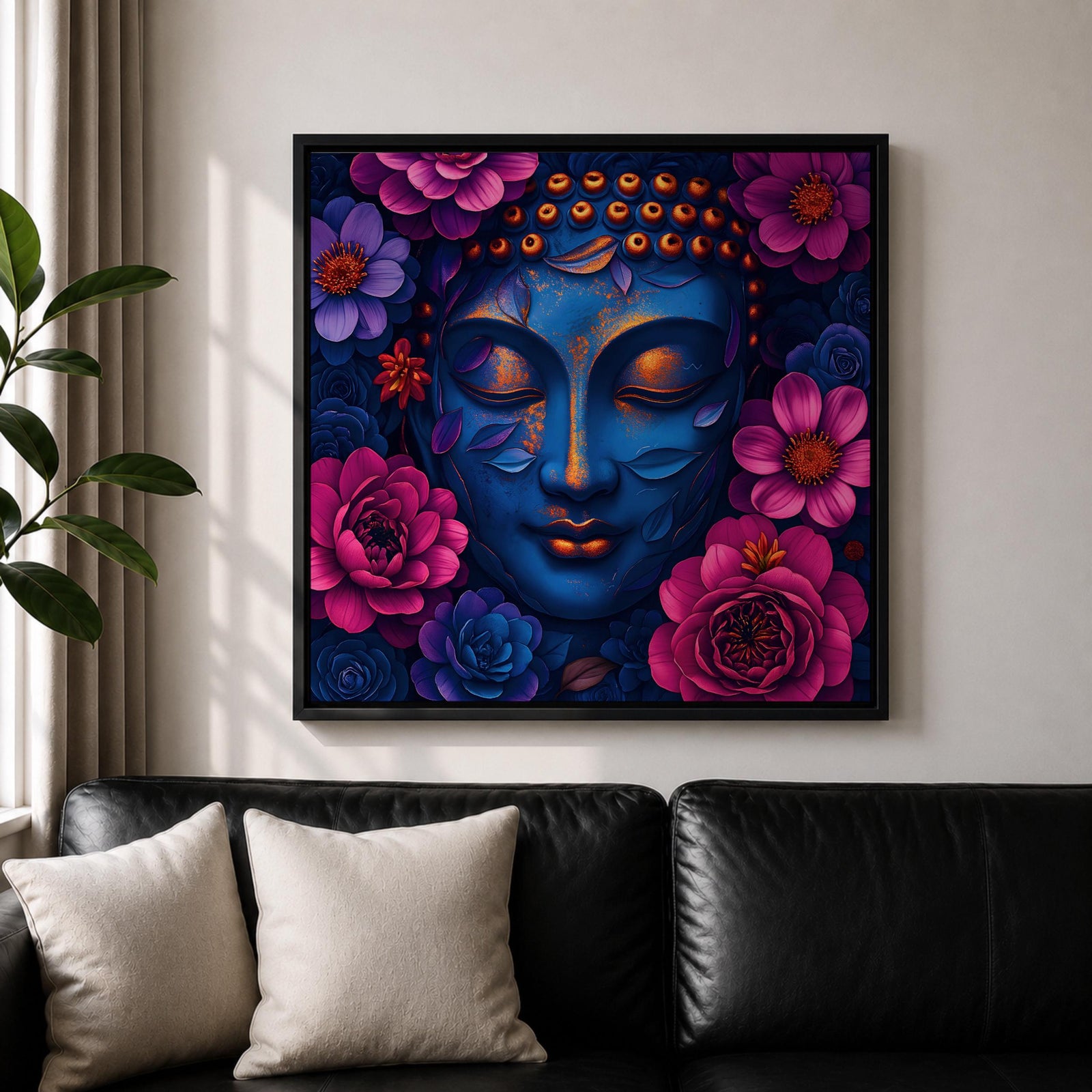 Buddha Wall Art Zen Meditation Framed Canvas Floral Buddhist Spiritual Mindful Decor