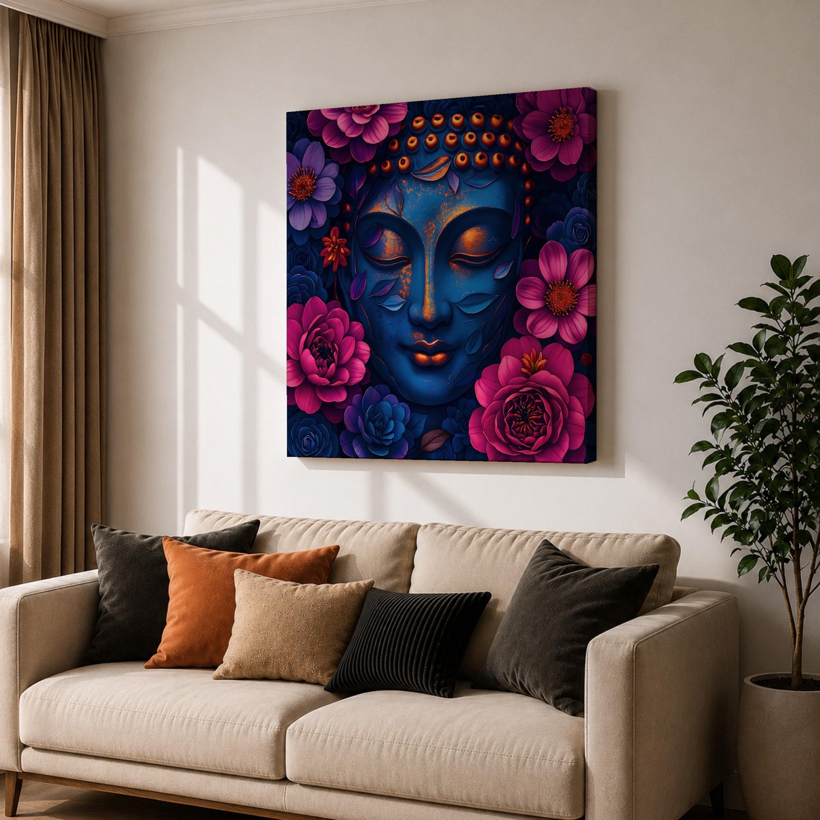 Buddha Wall Art Zen Meditation Framed Canvas Floral Buddhist Spiritual Mindful Decor