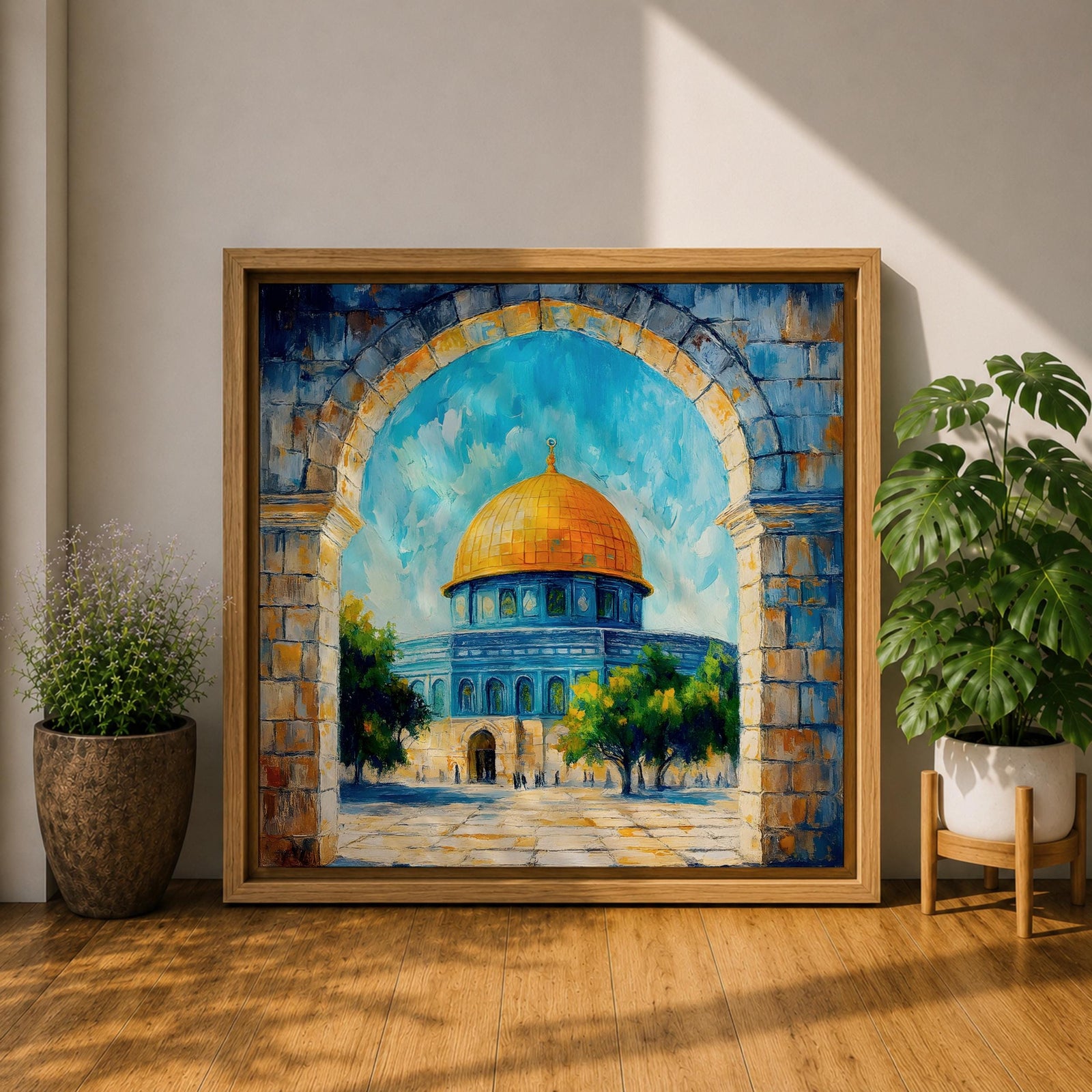 Dome of the Rock Wall Art Jerusalem Mosque Framed Canvas Islamic Prayer Room Decor