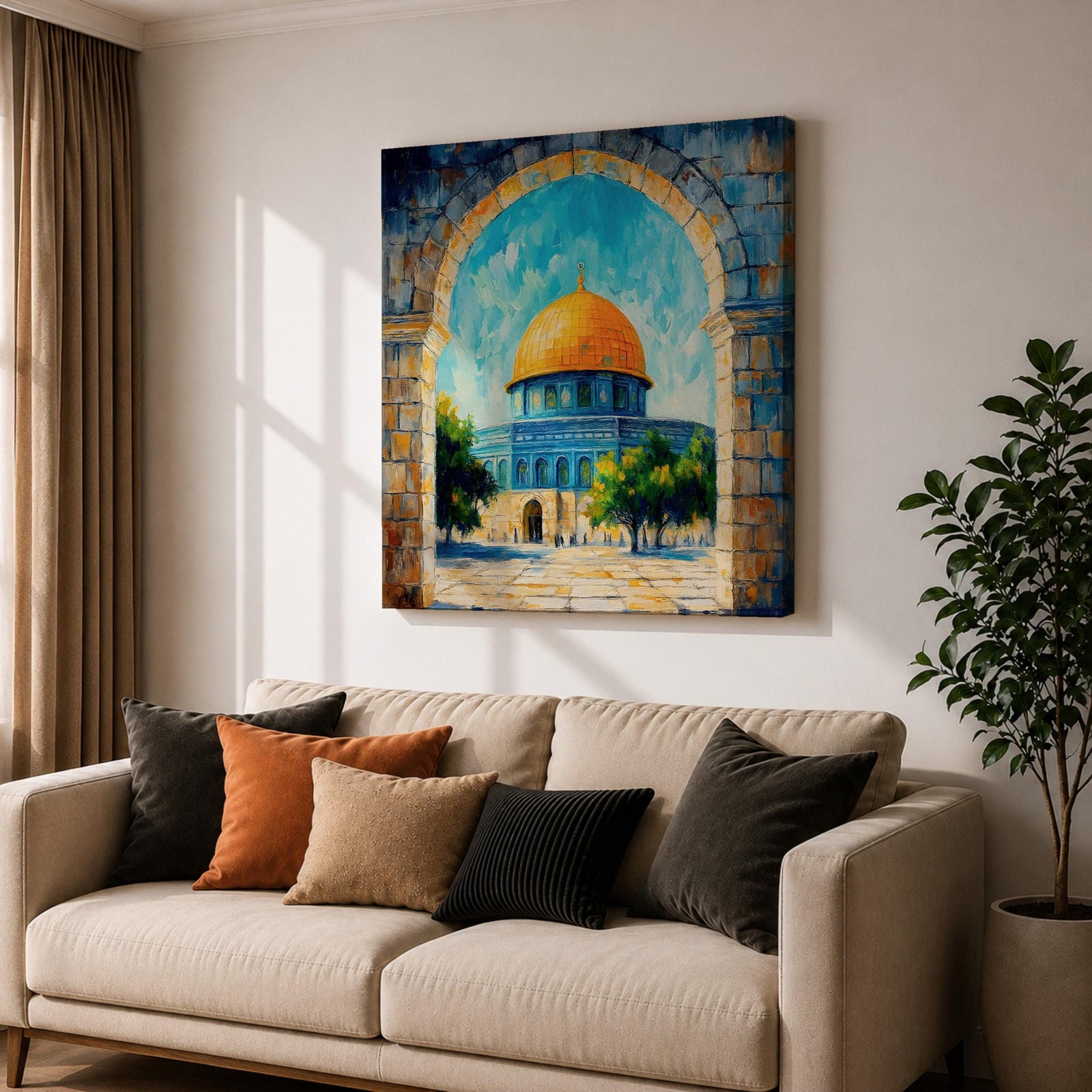 Dome of the Rock Wall Art Jerusalem Mosque Framed Canvas Islamic Prayer Room Decor