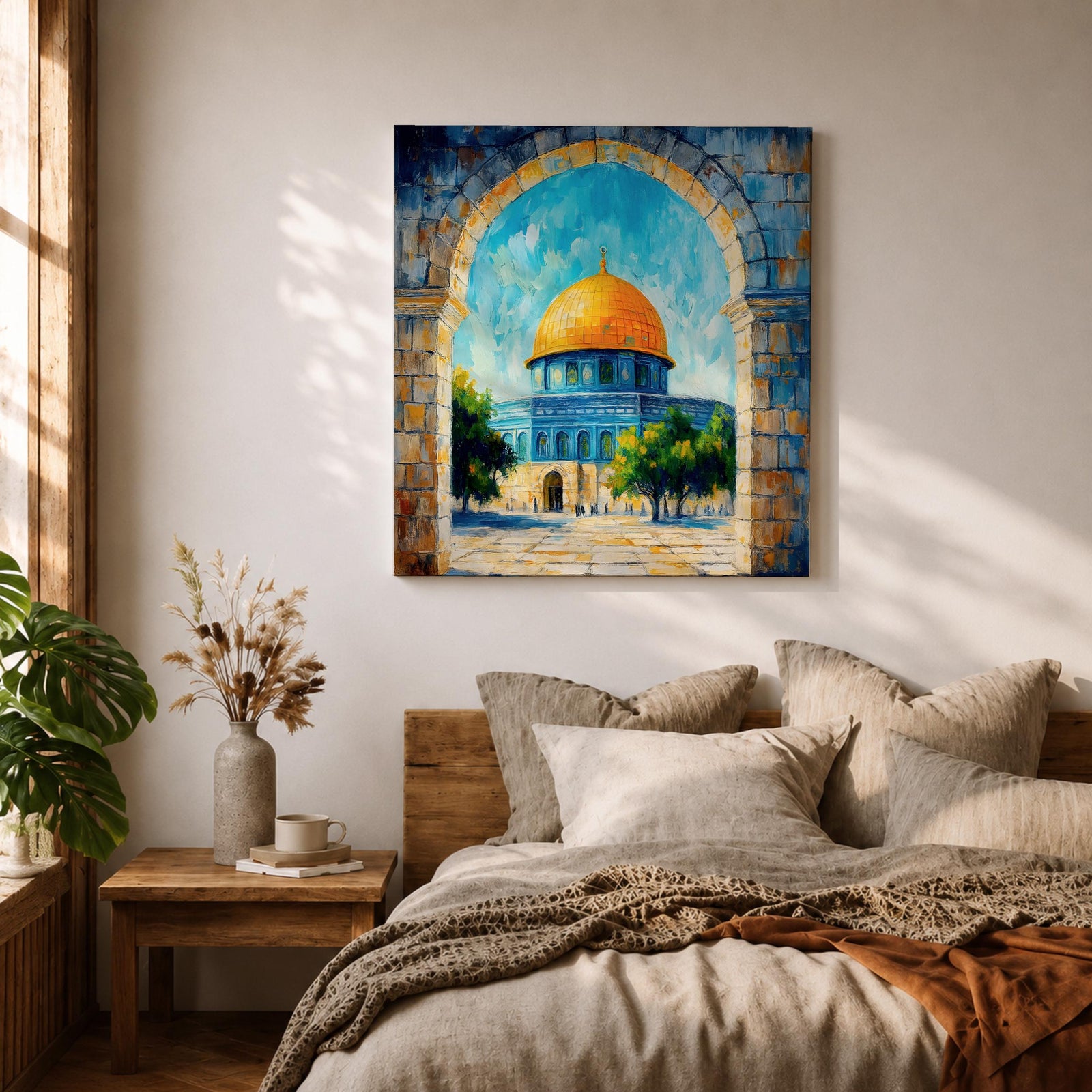 Dome of the Rock Wall Art Jerusalem Mosque Framed Canvas Islamic Prayer Room Decor