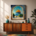 Dome of the Rock Wall Art Jerusalem Mosque Framed Canvas Islamic Prayer Room Decor