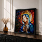 Virgin Mary Wall Art Madonna Framed Canvas Catholic Prayer Mosaic Christian Home Decor