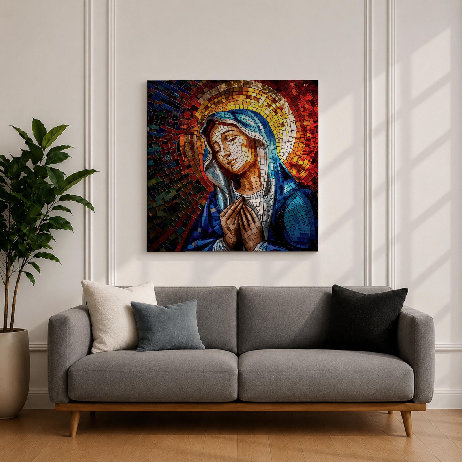 Virgin Mary Wall Art Madonna Framed Canvas Catholic Prayer Mosaic Christian Home Decor