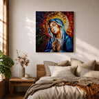Virgin Mary Wall Art Madonna Framed Canvas Catholic Prayer Mosaic Christian Home Decor