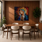 Virgin Mary Wall Art Madonna Framed Canvas Catholic Prayer Mosaic Christian Home Decor