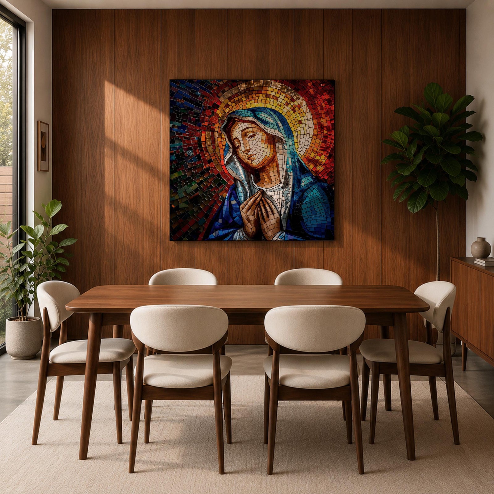 Virgin Mary Wall Art Madonna Framed Canvas Catholic Prayer Mosaic Christian Home Decor