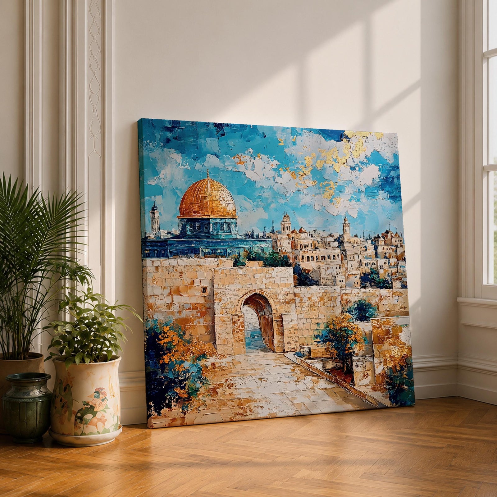 Dome of the Rock Wall Art Old City View Framed Canvas Jerusalem Islamic Decor
