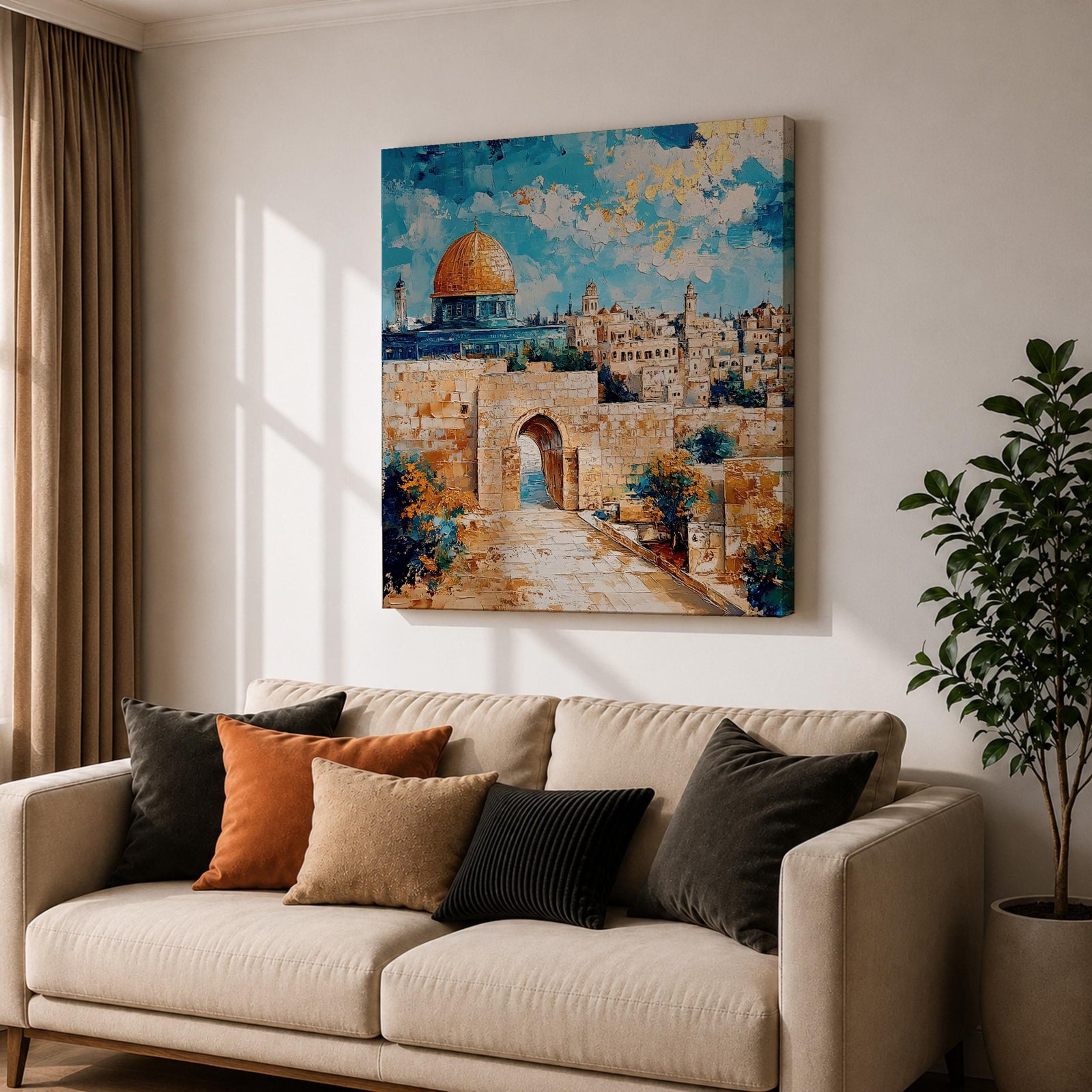 Dome of the Rock Wall Art Old City View Framed Canvas Jerusalem Islamic Decor