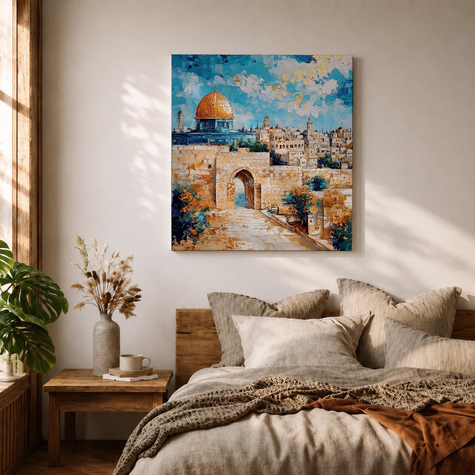 Dome of the Rock Wall Art Old City View Framed Canvas Jerusalem Islamic Decor