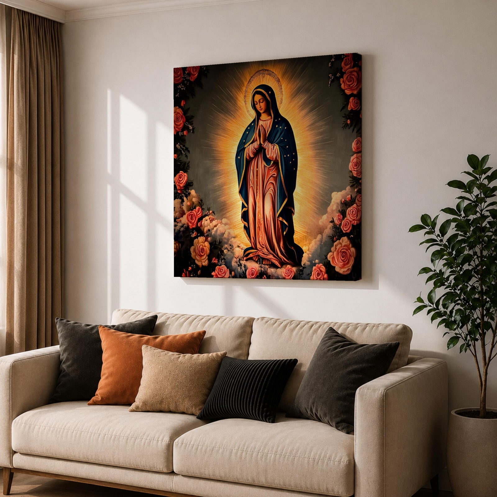 Our Lady of Guadalupe Wall Art La Guadalupana Framed Canvas Mexican Catholic Home Decor